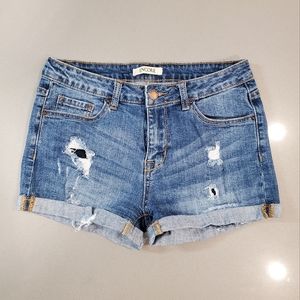 Encore Mid Rise Distressed Roll Cuff Denim Shorts Size Medium